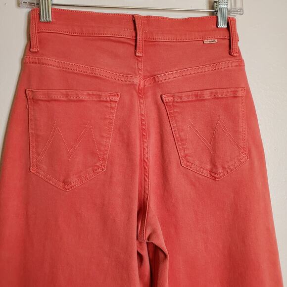 Mother Curbside Heel Fray Jeans Rose Of Sharon 25 Pink High Waisted Straight Leg - Picture 6 of 13